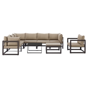 Fortuna 9 Pieces Outdoor Patio Set - Brown Frame, Mocha Cushion 