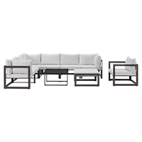 Fortuna 9 Pieces Patio Sectional Sofa Set - Brown Frame, White Cushion