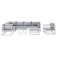 Fortuna 9 Pieces Patio Sectional Sofa Set - White Frame, Gray Cushion