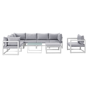 Fortuna 9 Pieces Patio Sectional Sofa Set - White Frame, Gray Cushion 