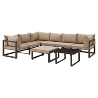 Fortuna 8 Pieces Outdoor Patio Sectional Set - Brown Frame, Mocha Cushion