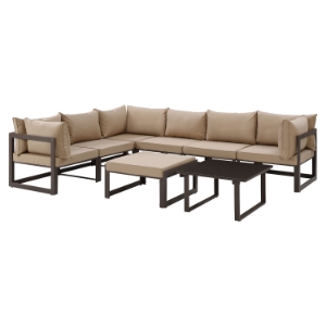 Fortuna 8 Pieces Outdoor Patio Sectional Set - Brown Frame, Mocha Cushion 