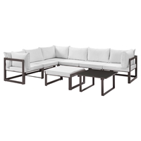 Fortuna 8 Pieces Outdoor Patio Sectional Set - Brown Frame, White Cushion