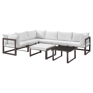 Fortuna 8 Pieces Outdoor Patio Sectional Set - Brown Frame, White Cushion 
