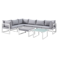 Fortuna 8 Pieces Outdoor Patio Sectional Set - White Frame, Gray Cushion