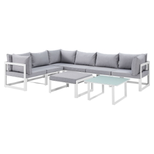 Fortuna 8 Pieces Outdoor Patio Sectional Set - White Frame, Gray Cushion 
