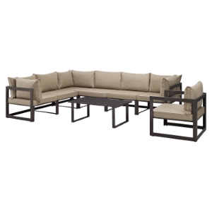 Fortuna 8 Pieces Outdoor Patio Set - Brown Frame, Mocha Cushion 