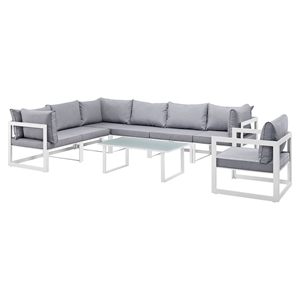 Fortuna 8 Pieces Patio Sectional Sofa Set - Gray Cushion, White Frame 