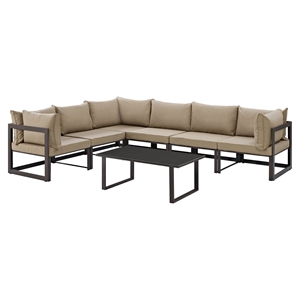 Fortuna 7 Pieces Outdoor Patio Sectional Set - Brown Frame, Mocha Cushion 