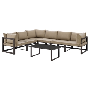 Fortuna 7 Pieces Outdoor Patio Sectional Set - Brown Frame, Mocha Cushion 