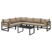 Fortuna 7 Pieces Outdoor Patio Sectional Set - Brown Frame, Mocha Cushion