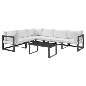 Fortuna 7 Pieces Outdoor Patio Sectional Set - Brown Frame, White Cushion 