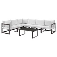 Fortuna 7 Pieces Outdoor Patio Sectional Set - Brown Frame, White Cushion