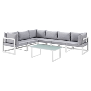 Fortuna 7 Pieces Outdoor Patio Sectional Set - White Frame, Gray Cushion 