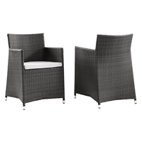 Junction Outdoor Patio Wicker Armchair - Brown Frame, White Cushion (Set of 2)