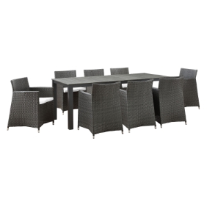 Junction 9 Pieces Outdoor Patio Set - Brown Frame, White Cushion 