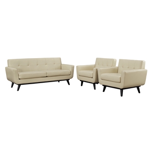 Engage 3 Pieces Leather Sofa Set - Tufted, Beige 