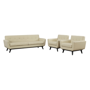 Engage 3 Pieces Tufted Leather Sofa Set - Beige 