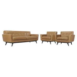 Engage 3 Pieces Tufted Leather Sofa Set - Tan 
