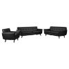 Engage 3 Pieces Leather Sofa Set - Flared Legs, Black - EEI-1764-BLK-SET