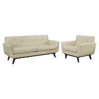 Engage 2 Pieces Leather Sofa Set - Tufted, Beige