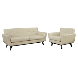 Engage 2 Pieces Leather Sofa Set - Tufted, Beige 