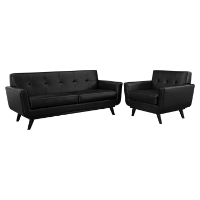 Engage 2 Pieces Leather Sofa Set - Tufted, Black