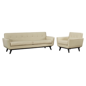 Engage 2 Pieces Tufted Sofa Set - Leather, Beige 
