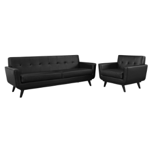 Engage 2 Pieces Tufted Leather Sofa Set - Black 