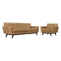 Engage 2 Pieces Leather Sofa Set - Tufted, Tan