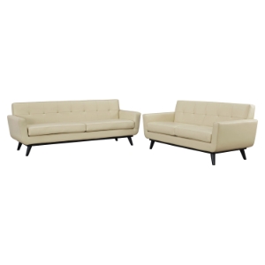 Engage 2 Pieces Leather Sofa Set - Flared Legs, Beige 