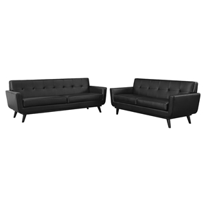 Engage 2 Pieces Leather Sofa Set - Flared Legs, Black 