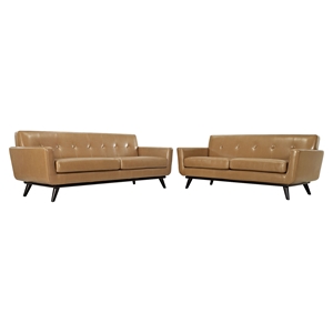 Engage 2 Pieces Leather Sofa Set - Flared Legs, Tan 