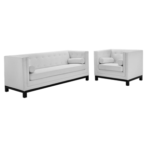 Imperial 2 Pieces Bonded Leather Sofa Set - Button Tufted, White 