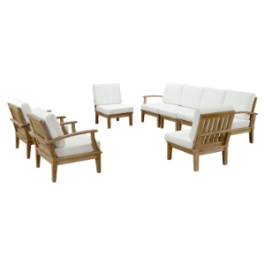 Marina 8 Pieces Outdoor Patio Teak Sofa Set - Natural White 
