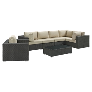 Sojourn 7 Pieces Patio Sectional Set - Sunbrella Canvas Antique Beige 