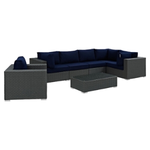 Sojourn 7 Pieces Outdoor Patio Sectional Set - Sunbrella Canvas Navy 