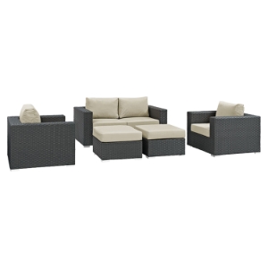 Sojourn 5 Pieces Outdoor Patio Sofa Set - Sunbrella Canvas Antique Beige 