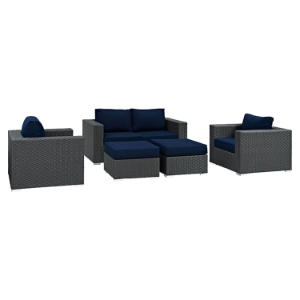 Sojourn 5 Pieces Outdoor Patio Sofa Set - Sunbrella Canvas Navy 
