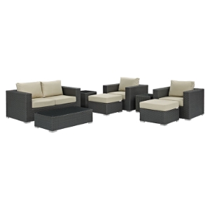 Sojourn 8 Pieces Outdoor Patio Sofa Set - Sunbrella Canvas Antique Beige 