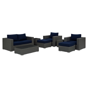 Sojourn 8 Pieces Outdoor Patio Sofa Set - Sunbrella Canvas Navy 