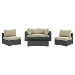 Sojourn 5 Pieces Patio Sofa Set - Sunbrella Canvas Antique Beige 