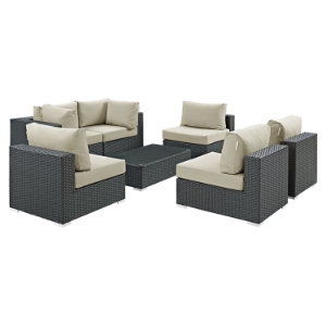 Sojourn 7 Pieces Patio Sectional Sofa Set - Sunbrella Canvas Antique Beige 