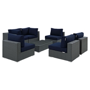 Sojourn 7 Pieces Outdoor Patio Sectional Sofa Set - Sunbrella Canvas Navy 