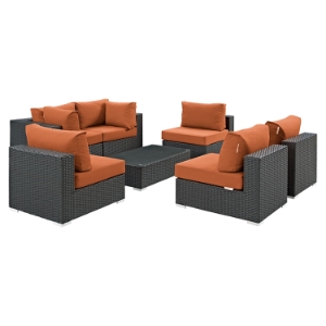 Sojourn 7 Pieces Outdoor Patio Sectional Sofa Set - Sunbrella Canvas Tuscan 