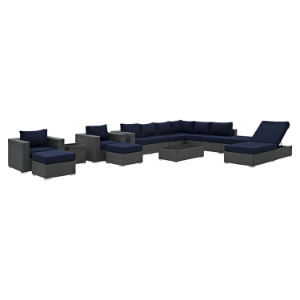 Sojourn 12 Pieces Outdoor Patio Sectional Set - Sunbrella Canvas Navy 