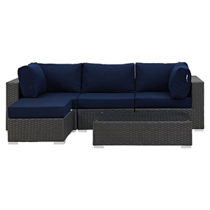 Sojourn 5 Pieces Patio Sectional Set - Coffee Table, Sunbrella Canvas Navy 