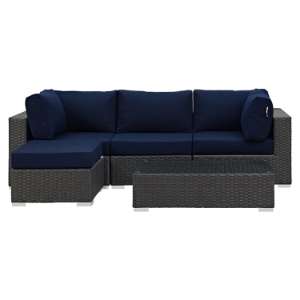 Sojourn 5 Pieces Patio Sectional Set - Coffee Table, Sunbrella Canvas Navy 