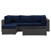 Sojourn 5 Pieces Patio Sectional Set - Coffee Table, Sunbrella Canvas Navy