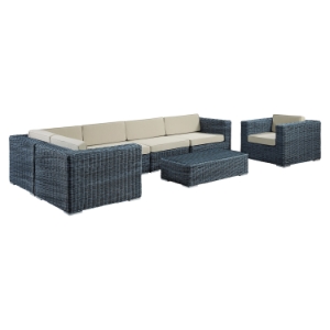 Summon 7 Pieces Patio Sectional Set - Sunbrella Canvas Antique Beige 